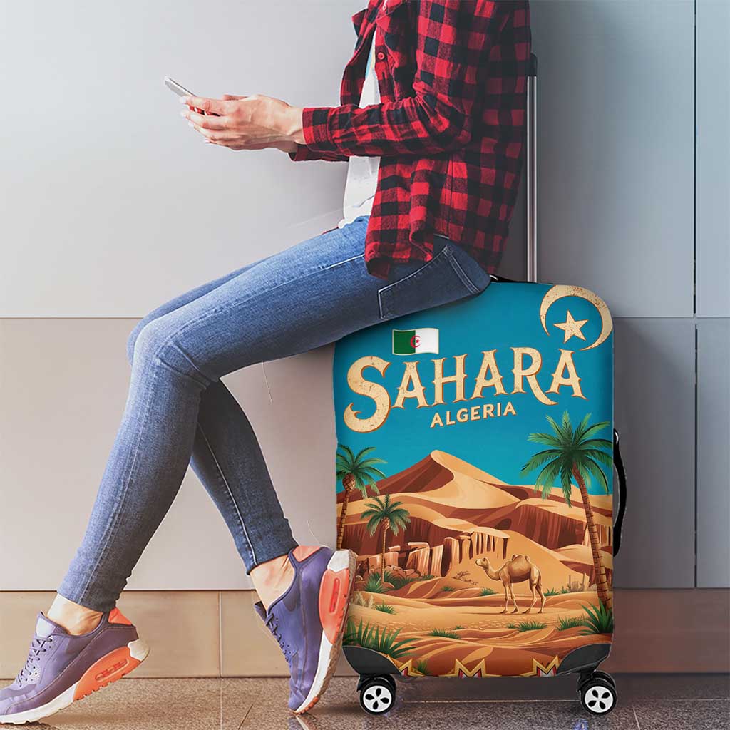 Sahara Algeria Luggage Cover with Desert Camel Landscape and Islamic Motif Design TS04