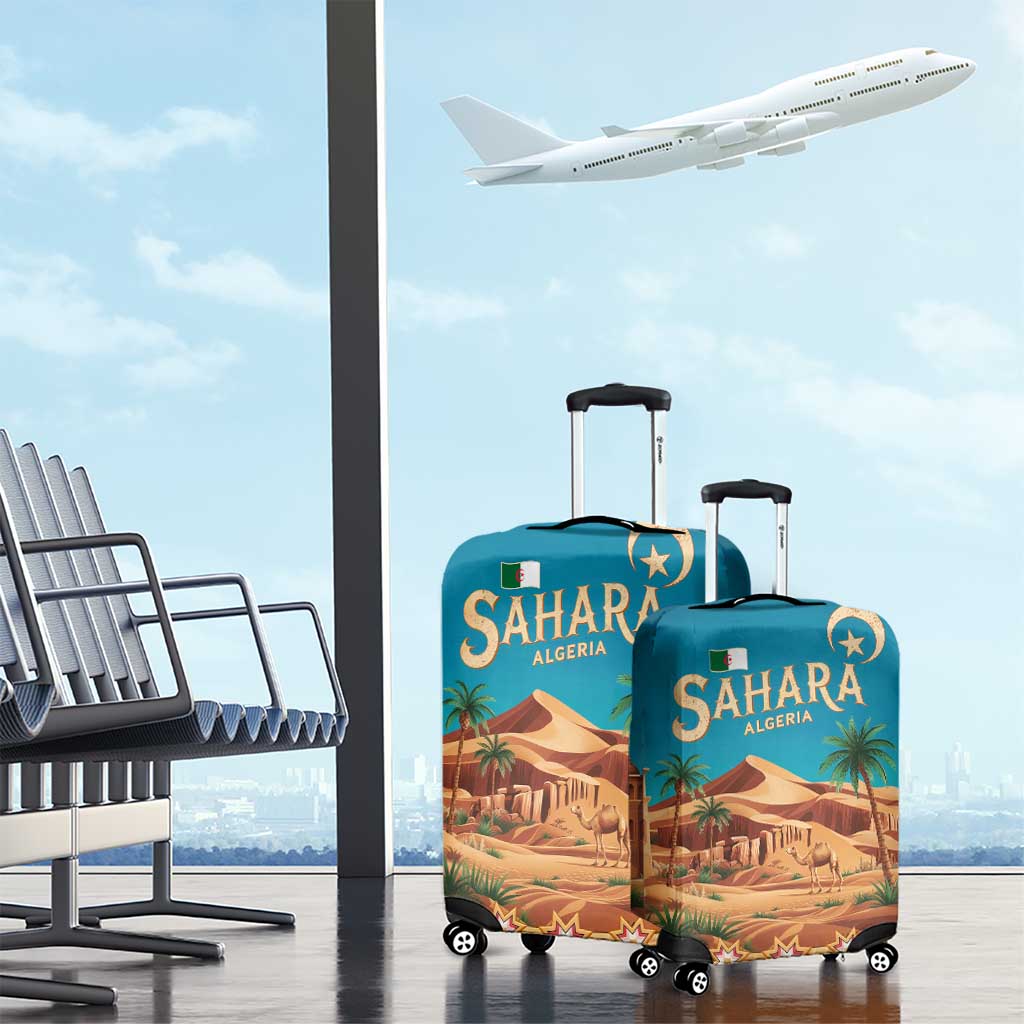 Sahara Algeria Luggage Cover with Desert Camel Landscape and Islamic Motif Design TS04