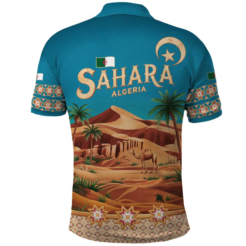 Sahara Algeria Polo Shirt with Desert Camel Landscape and Islamic Motif Design TS04