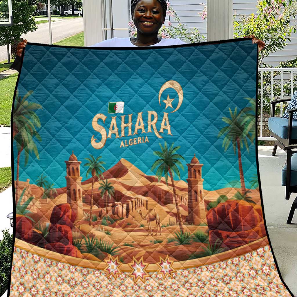 Sahara Algeria Quilt with Desert Camel Landscape and Islamic Motif Design TS04