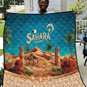 Sahara Algeria Quilt with Desert Camel Landscape and Islamic Motif Design TS04