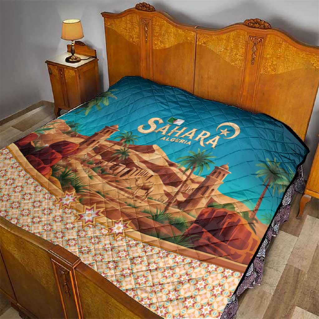 Sahara Algeria Quilt with Desert Camel Landscape and Islamic Motif Design TS04