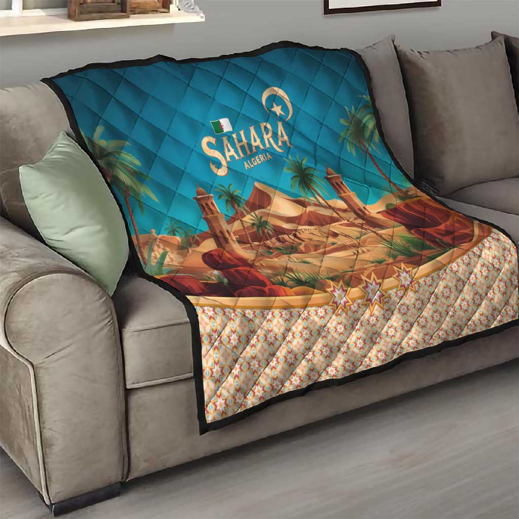 Sahara Algeria Quilt with Desert Camel Landscape and Islamic Motif Design TS04