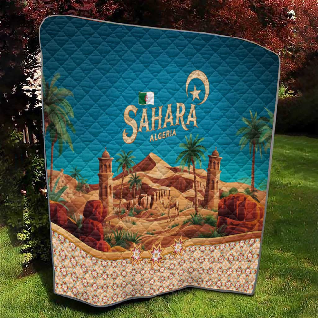 Sahara Algeria Quilt with Desert Camel Landscape and Islamic Motif Design TS04