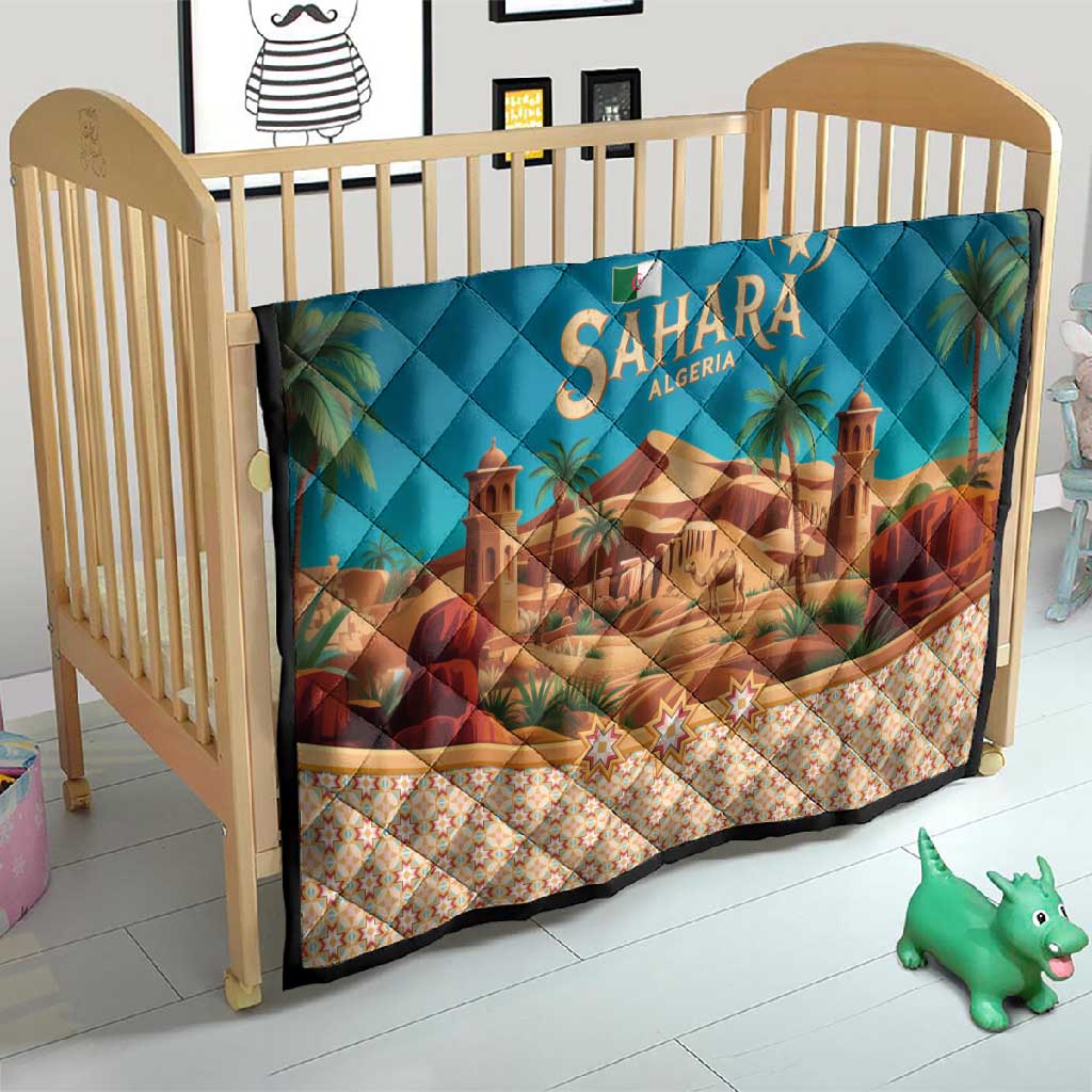 Sahara Algeria Quilt with Desert Camel Landscape and Islamic Motif Design TS04