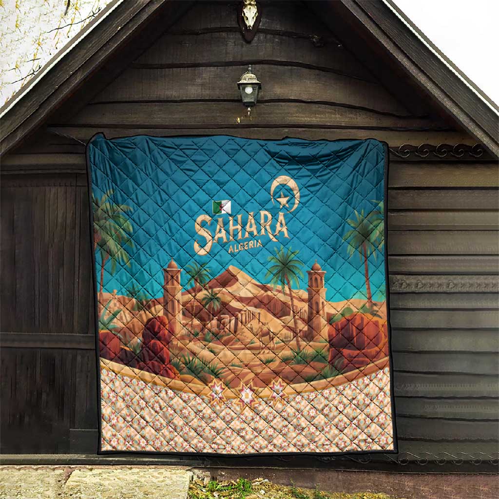 Sahara Algeria Quilt with Desert Camel Landscape and Islamic Motif Design TS04