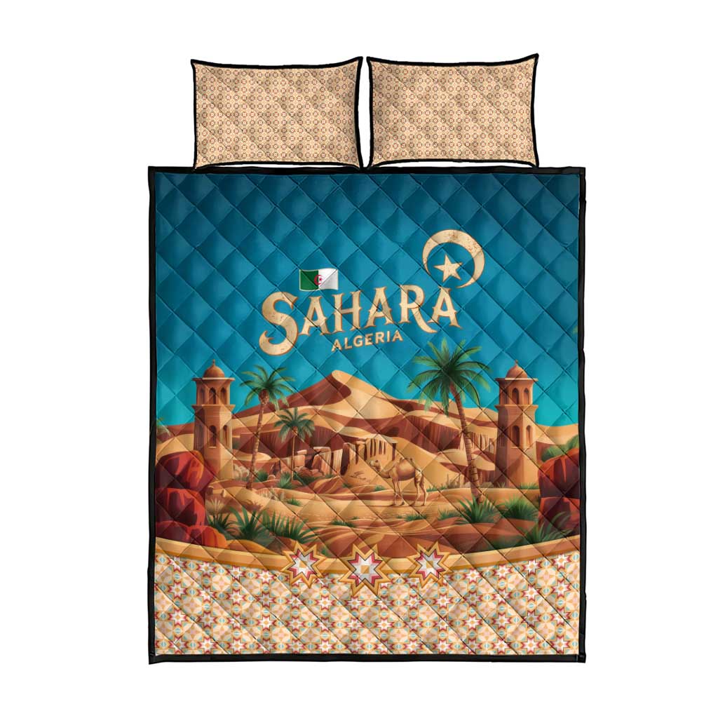 Sahara Algeria Quilt Bed Set with Desert Camel Landscape and Islamic Motif Design TS04