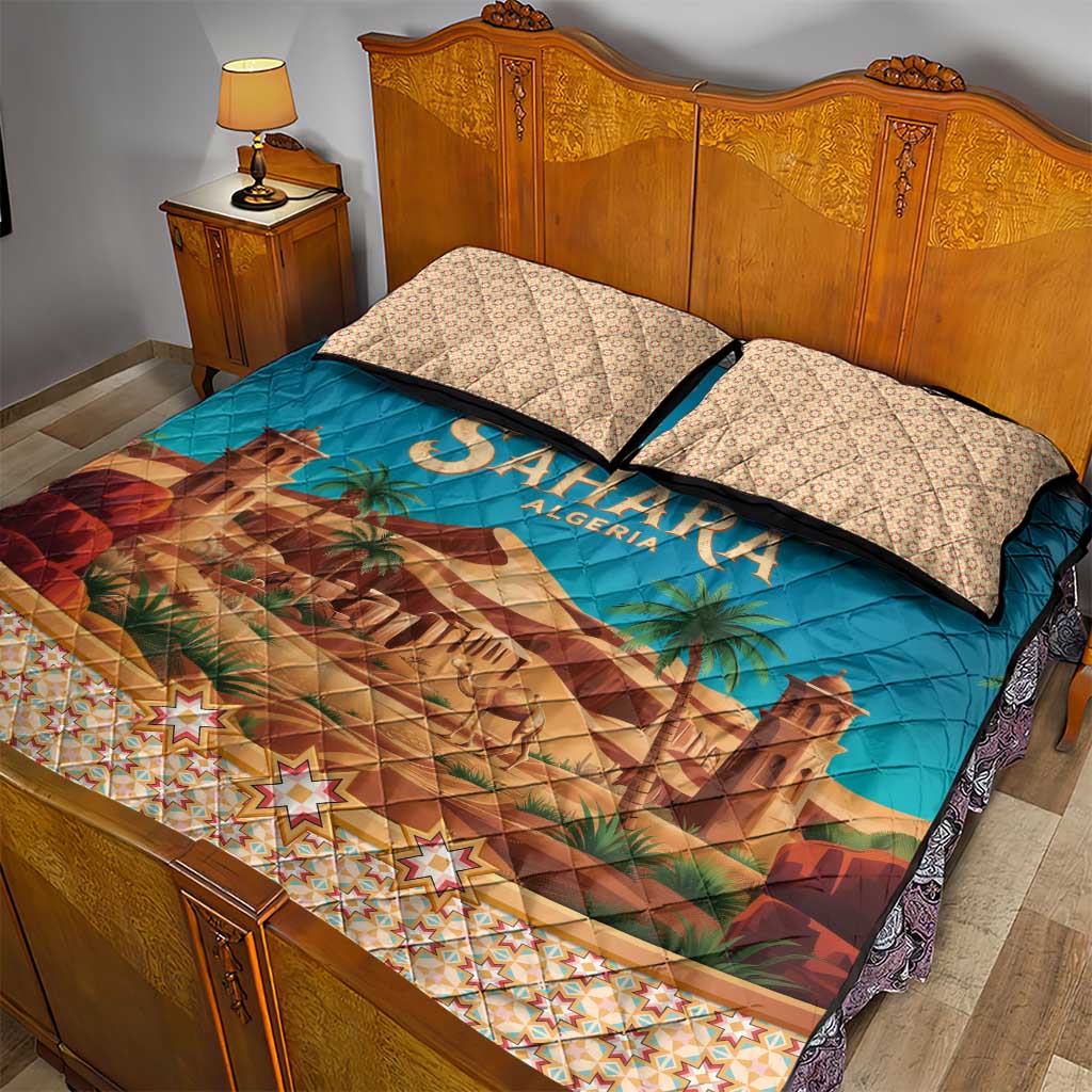 Sahara Algeria Quilt Bed Set with Desert Camel Landscape and Islamic Motif Design TS04