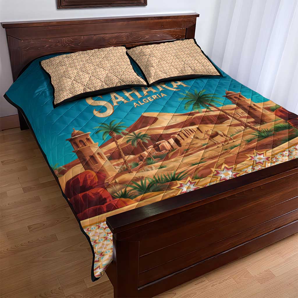 Sahara Algeria Quilt Bed Set with Desert Camel Landscape and Islamic Motif Design TS04