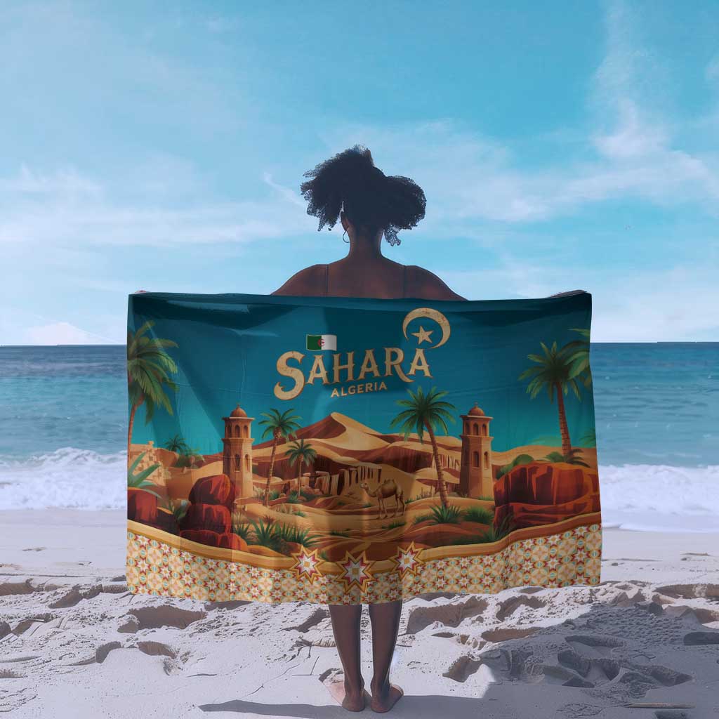 Sahara Algeria Sarong with Desert Camel Landscape and Islamic Motif Design TS04