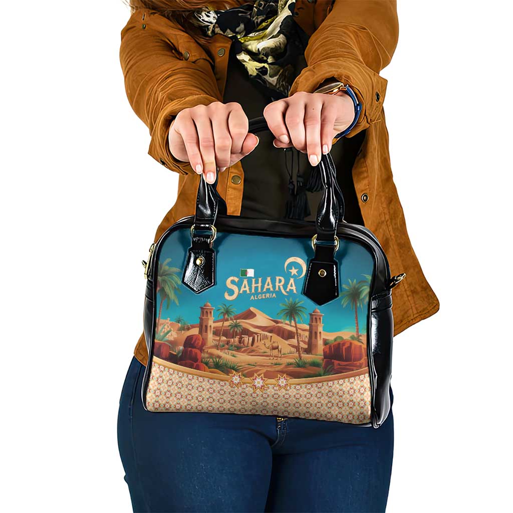 Sahara Algeria Shoulder Handbag with Desert Camel Landscape and Islamic Motif Design TS04