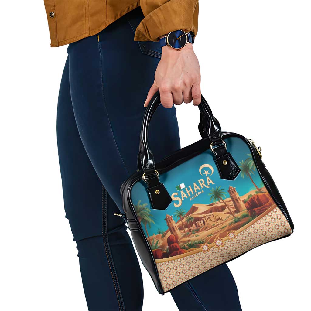 Sahara Algeria Shoulder Handbag with Desert Camel Landscape and Islamic Motif Design TS04