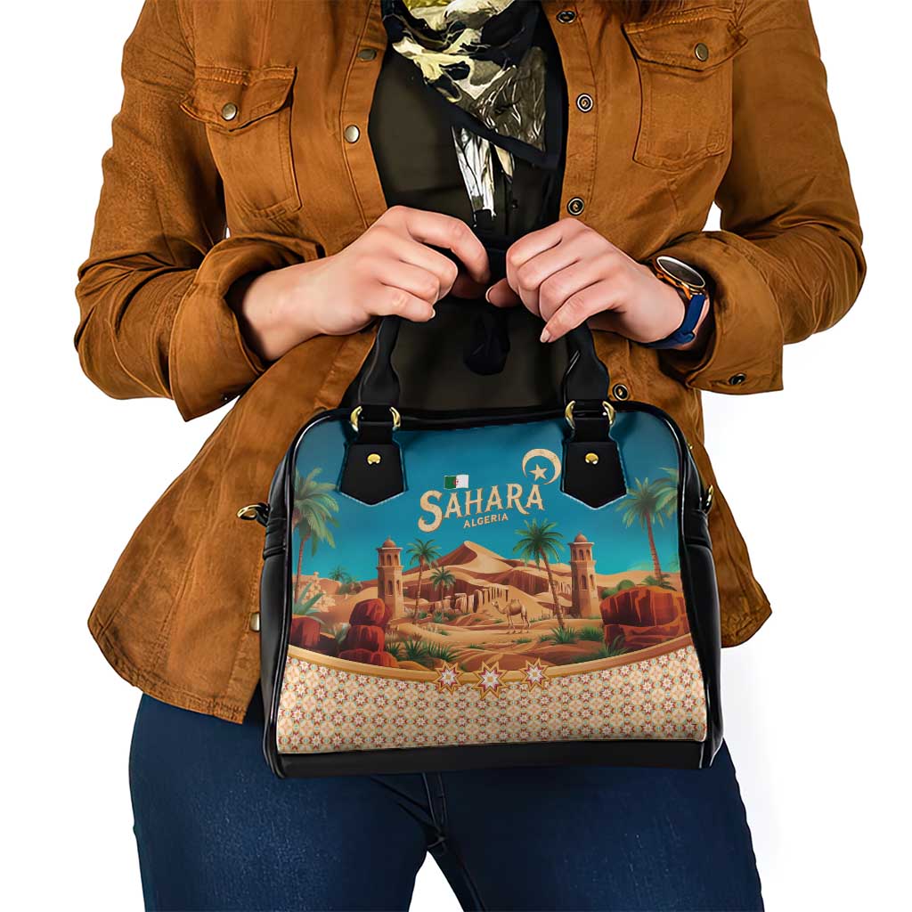 Sahara Algeria Shoulder Handbag with Desert Camel Landscape and Islamic Motif Design TS04