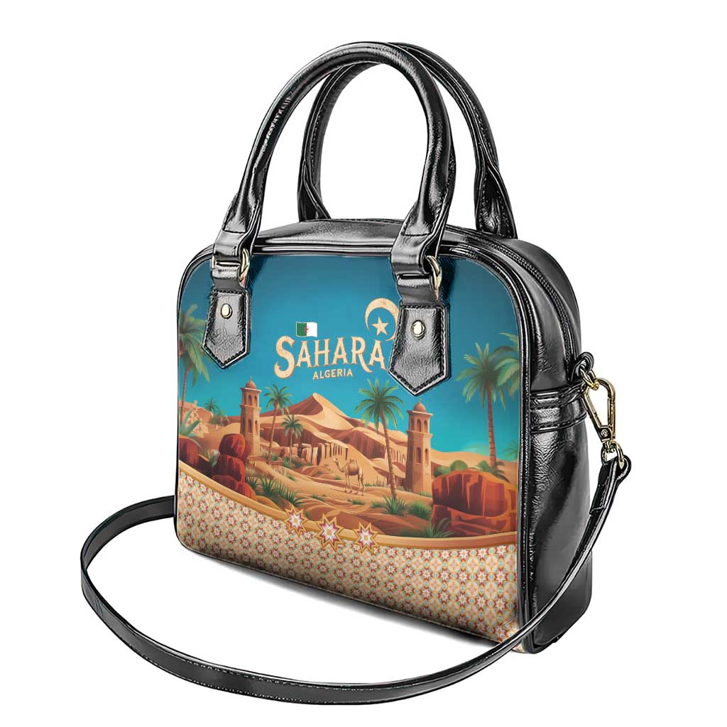 Sahara Algeria Shoulder Handbag with Desert Camel Landscape and Islamic Motif Design TS04