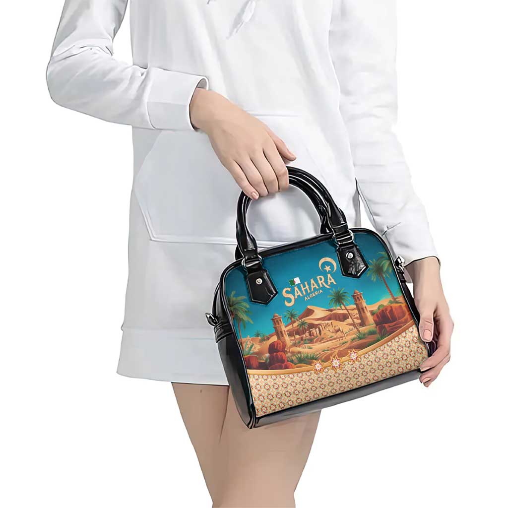 Sahara Algeria Shoulder Handbag with Desert Camel Landscape and Islamic Motif Design TS04