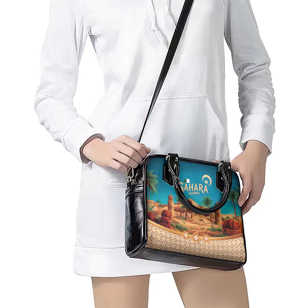 Sahara Algeria Shoulder Handbag with Desert Camel Landscape and Islamic Motif Design TS04