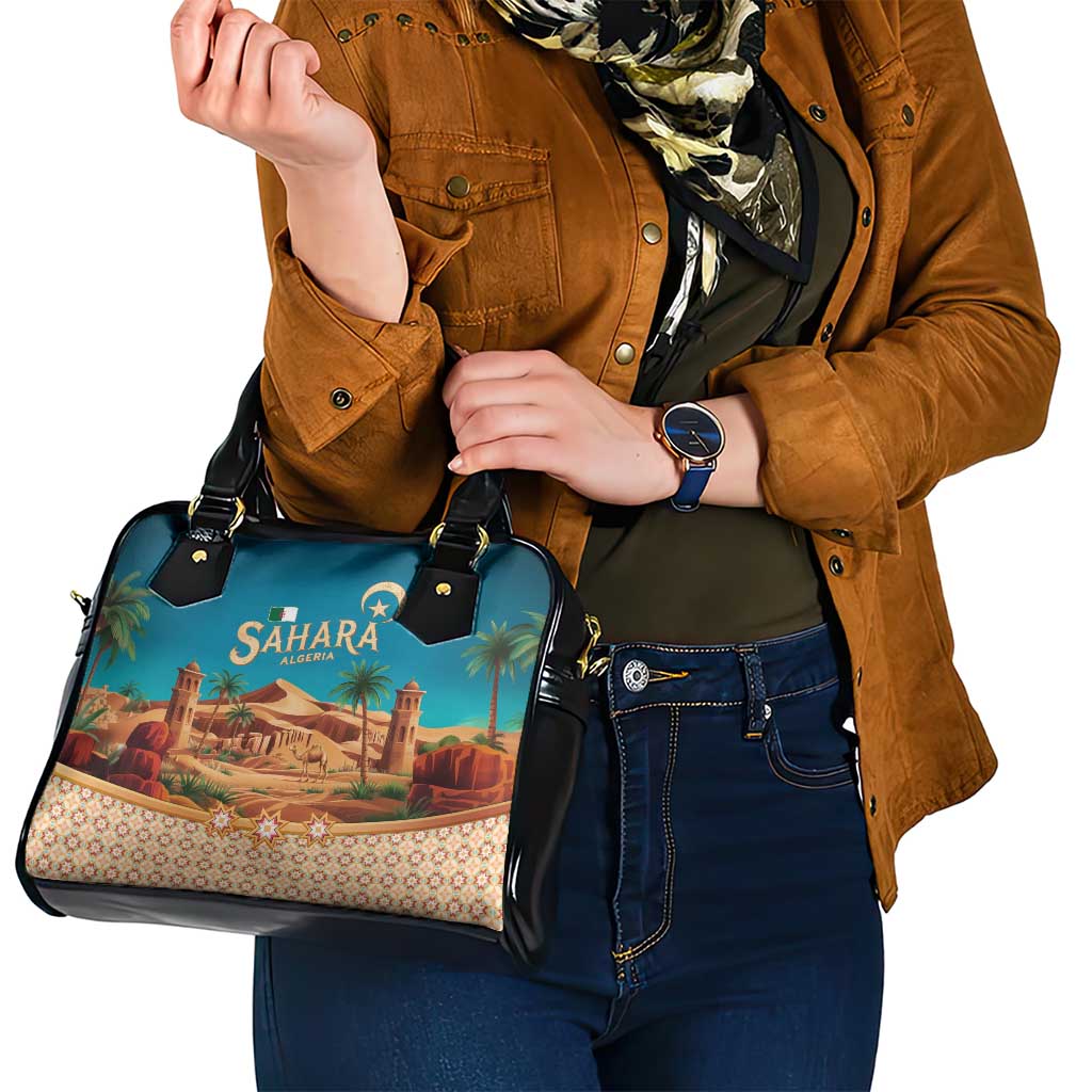 Sahara Algeria Shoulder Handbag with Desert Camel Landscape and Islamic Motif Design TS04