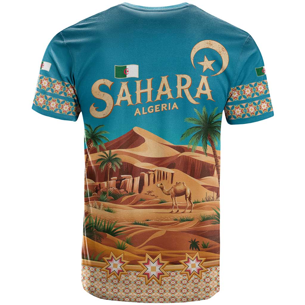 Sahara Algeria T shirt with Desert Camel Landscape and Islamic Motif Design TS04