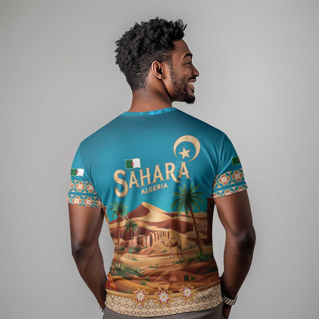 Sahara Algeria T shirt with Desert Camel Landscape and Islamic Motif Design TS04