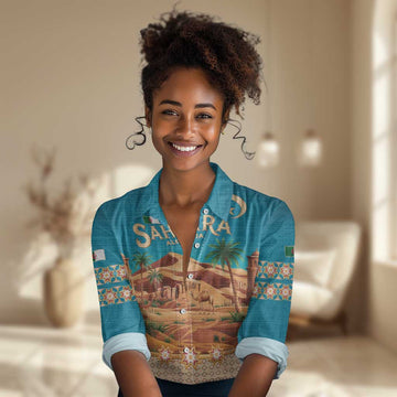 Sahara Algeria Women Casual Shirt with Desert Camel Landscape and Islamic Motif Design TS04