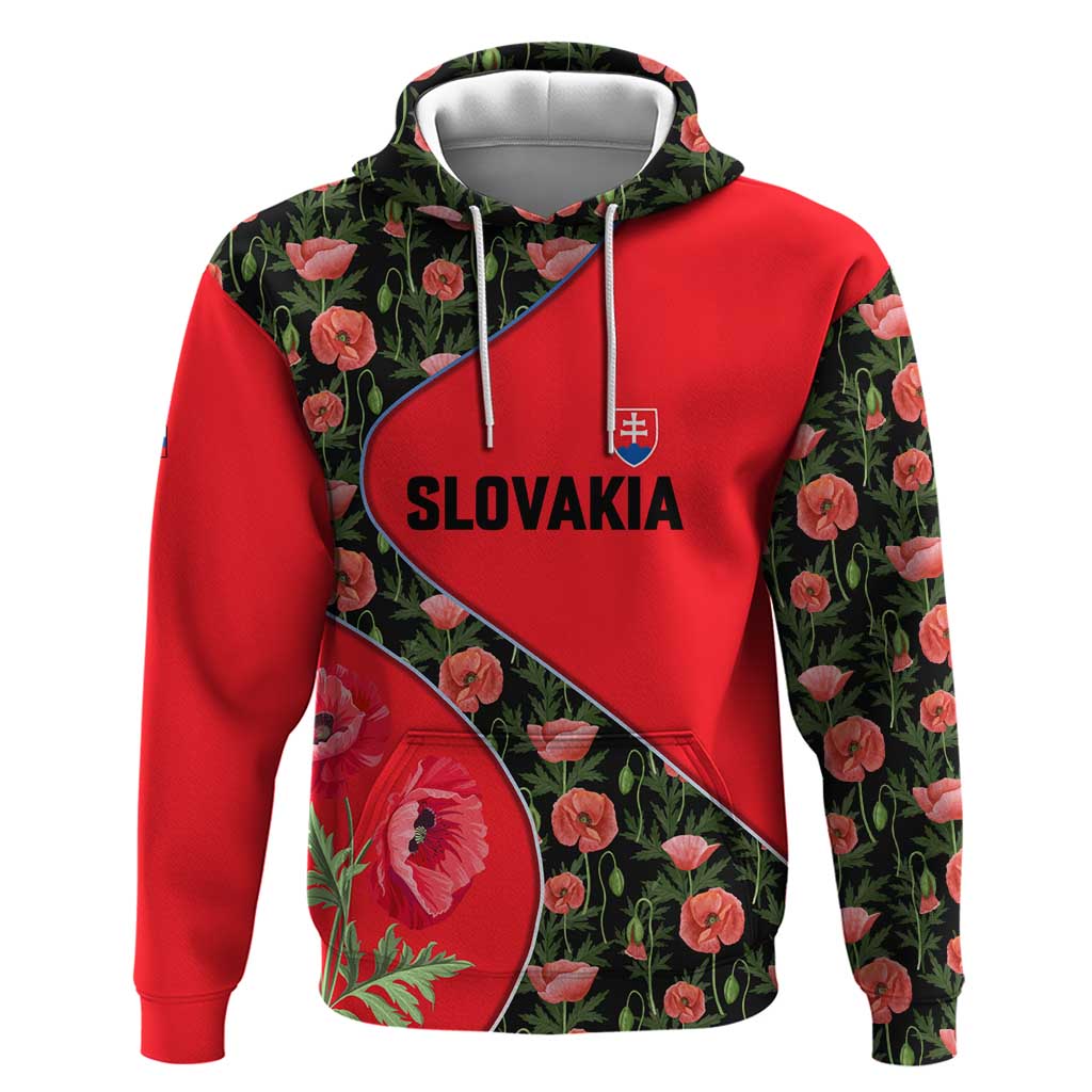Slovakia Coat of Arms Hoodie with Red Poppy Flowers and Bold Flag Colors Design TS04