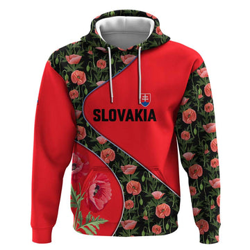 Slovakia Coat of Arms Hoodie with Red Poppy Flowers and Bold Flag Colors Design TS04