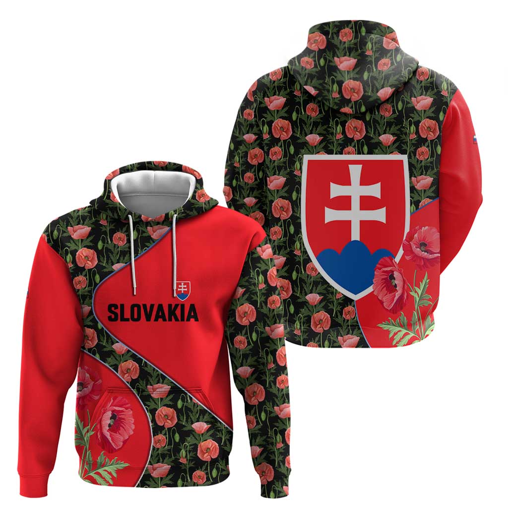 Slovakia Coat of Arms Hoodie with Red Poppy Flowers and Bold Flag Colors Design TS04