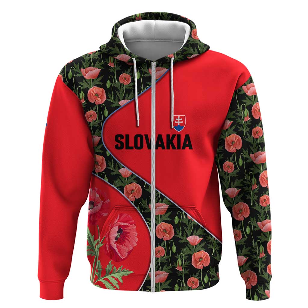 Slovakia Coat of Arms Hoodie with Red Poppy Flowers and Bold Flag Colors Design TS04