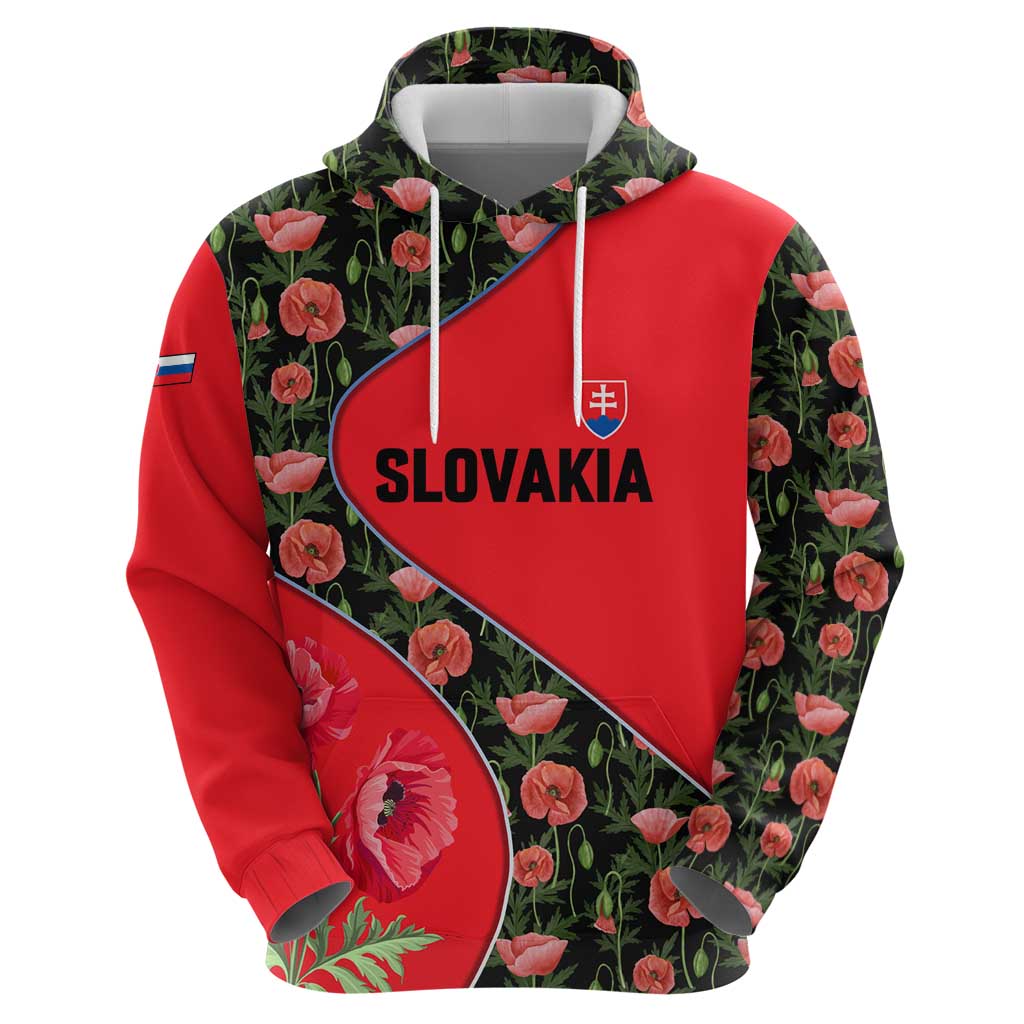 Slovakia Coat of Arms Hoodie with Red Poppy Flowers and Bold Flag Colors Design TS04