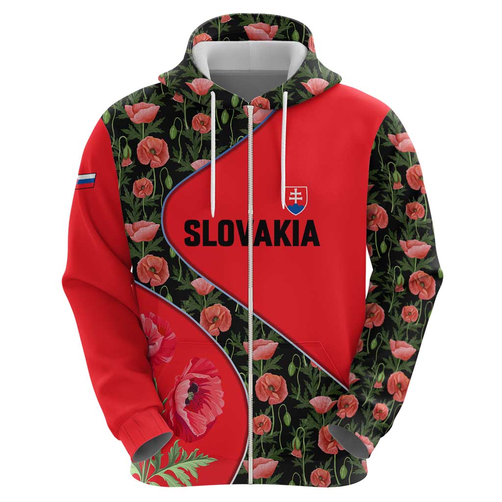 Slovakia Coat of Arms Hoodie with Red Poppy Flowers and Bold Flag Colors Design TS04