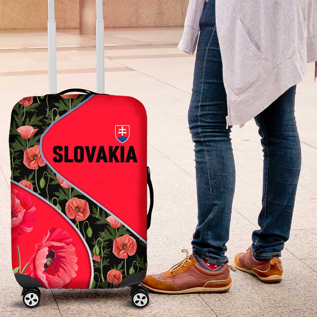 Slovakia Coat of Arms Luggage Cover with Red Poppy Flowers and Bold Flag Colors Design TS04