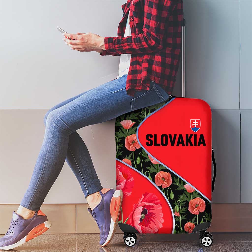 Slovakia Coat of Arms Luggage Cover with Red Poppy Flowers and Bold Flag Colors Design TS04