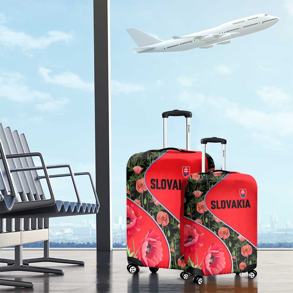 Slovakia Coat of Arms Luggage Cover with Red Poppy Flowers and Bold Flag Colors Design TS04