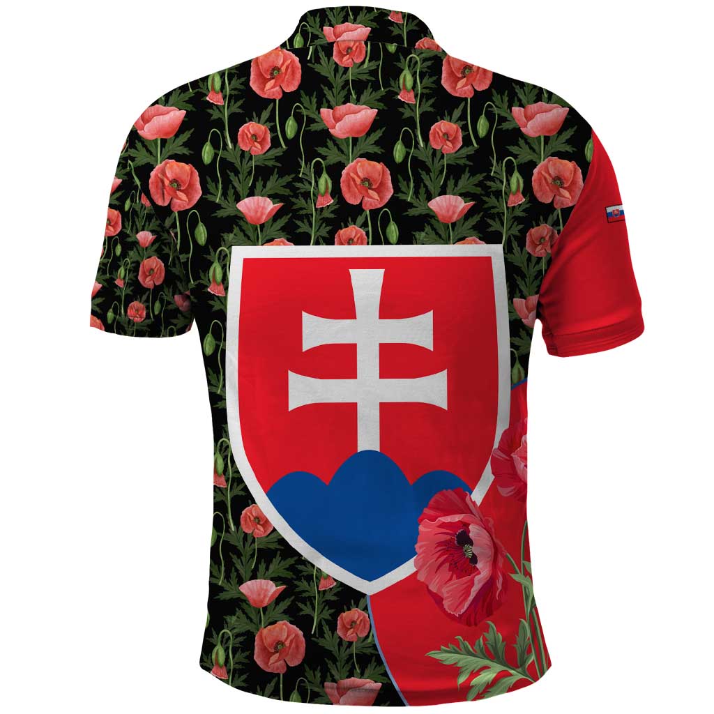 Slovakia Coat of Arms Polo Shirt with Red Poppy Flowers and Bold Flag Colors Design TS04