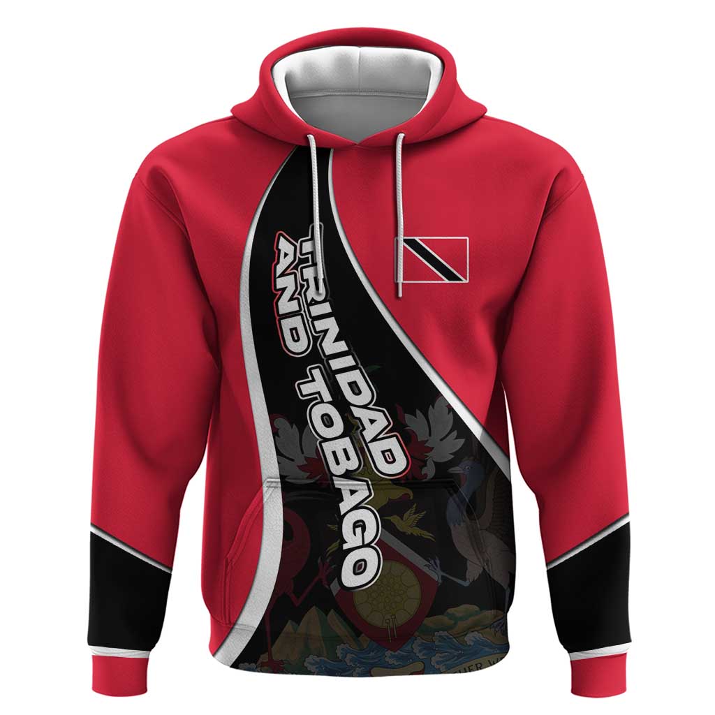 Trinidad and Tobago Flag Crest Design Hoodie with Bold Red Black Diagonal Layout TS04