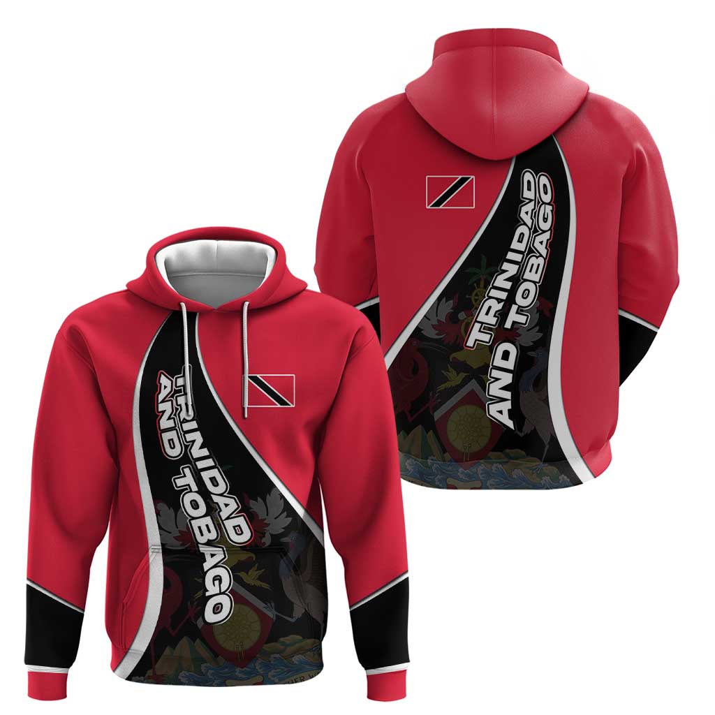 Trinidad and Tobago Flag Crest Design Hoodie with Bold Red Black Diagonal Layout TS04