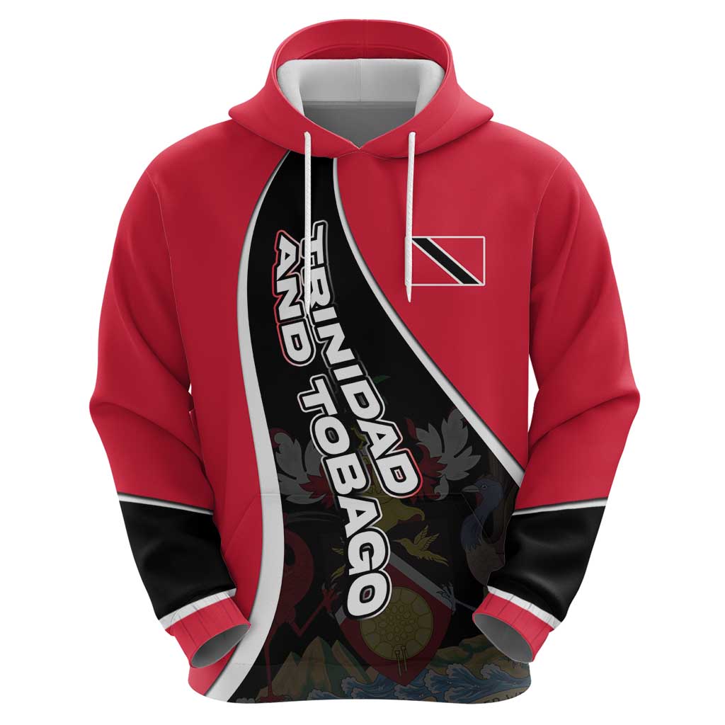 Trinidad and Tobago Flag Crest Design Hoodie with Bold Red Black Diagonal Layout TS04