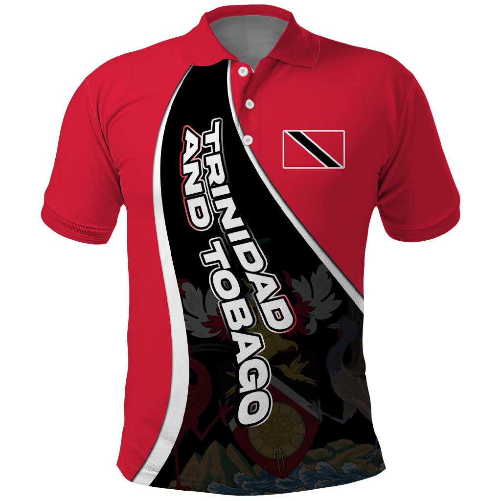 Trinidad and Tobago Flag Crest Design Polo Shirt with Bold Red Black Diagonal Layout TS04
