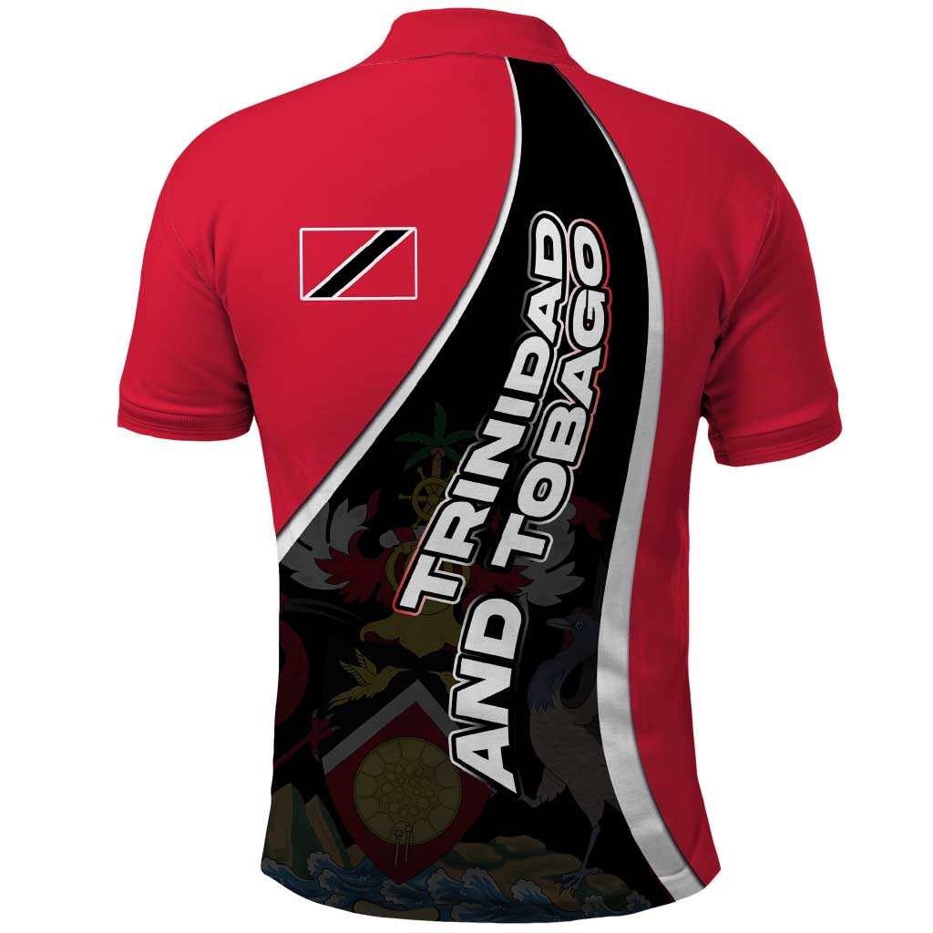 Trinidad and Tobago Flag Crest Design Polo Shirt with Bold Red Black Diagonal Layout TS04