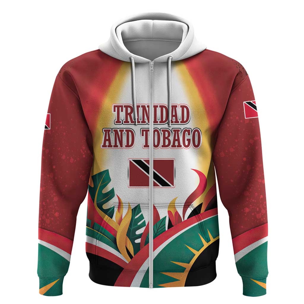 Trinidad and Tobago Scarlet Ibis Hoodie with Tropical Leaves and National Flag Design TS04