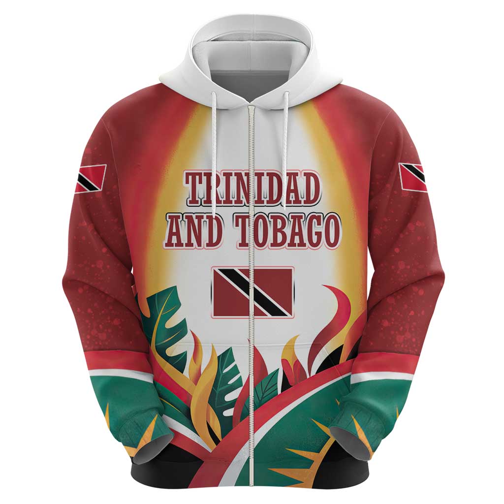 Trinidad and Tobago Scarlet Ibis Hoodie with Tropical Leaves and National Flag Design TS04