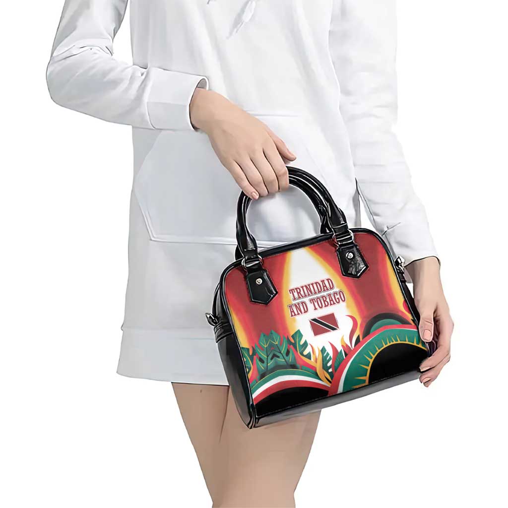Trinidad and Tobago Scarlet Ibis Shoulder Handbag with Tropical Leaves and National Flag Design TS04
