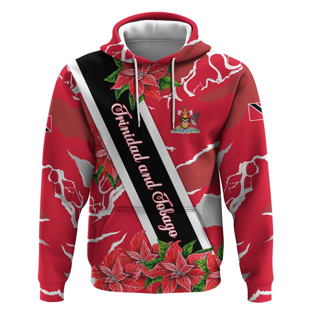 Trinidad and Tobago Red Poinsettia Hoodie with National Crest and Diagonal Flag Sash Design TS04