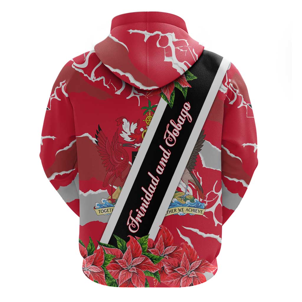Trinidad and Tobago Red Poinsettia Hoodie with National Crest and Diagonal Flag Sash Design TS04