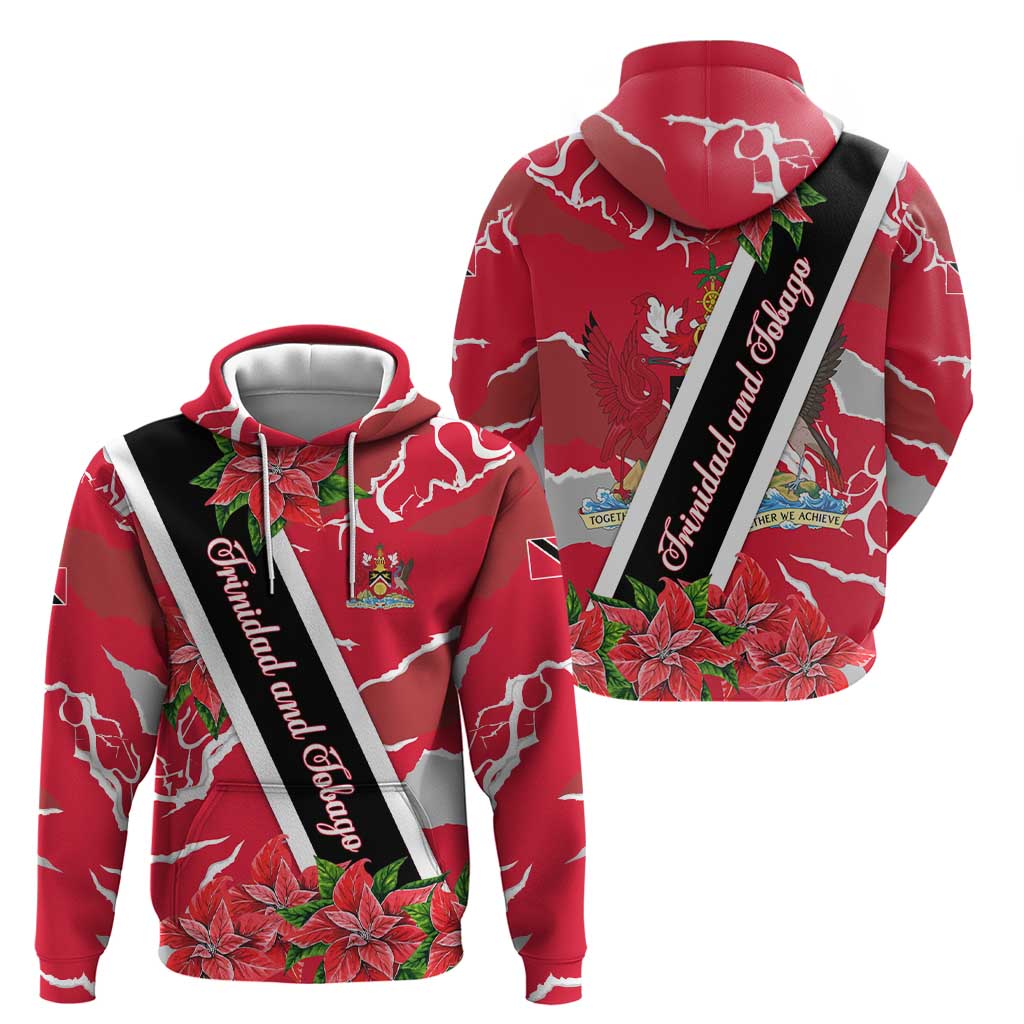 Trinidad and Tobago Red Poinsettia Hoodie with National Crest and Diagonal Flag Sash Design TS04