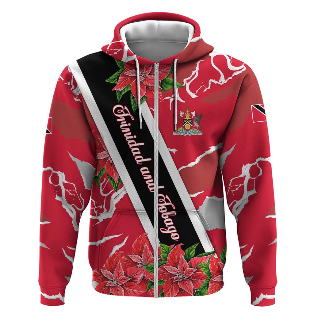 Trinidad and Tobago Red Poinsettia Hoodie with National Crest and Diagonal Flag Sash Design TS04