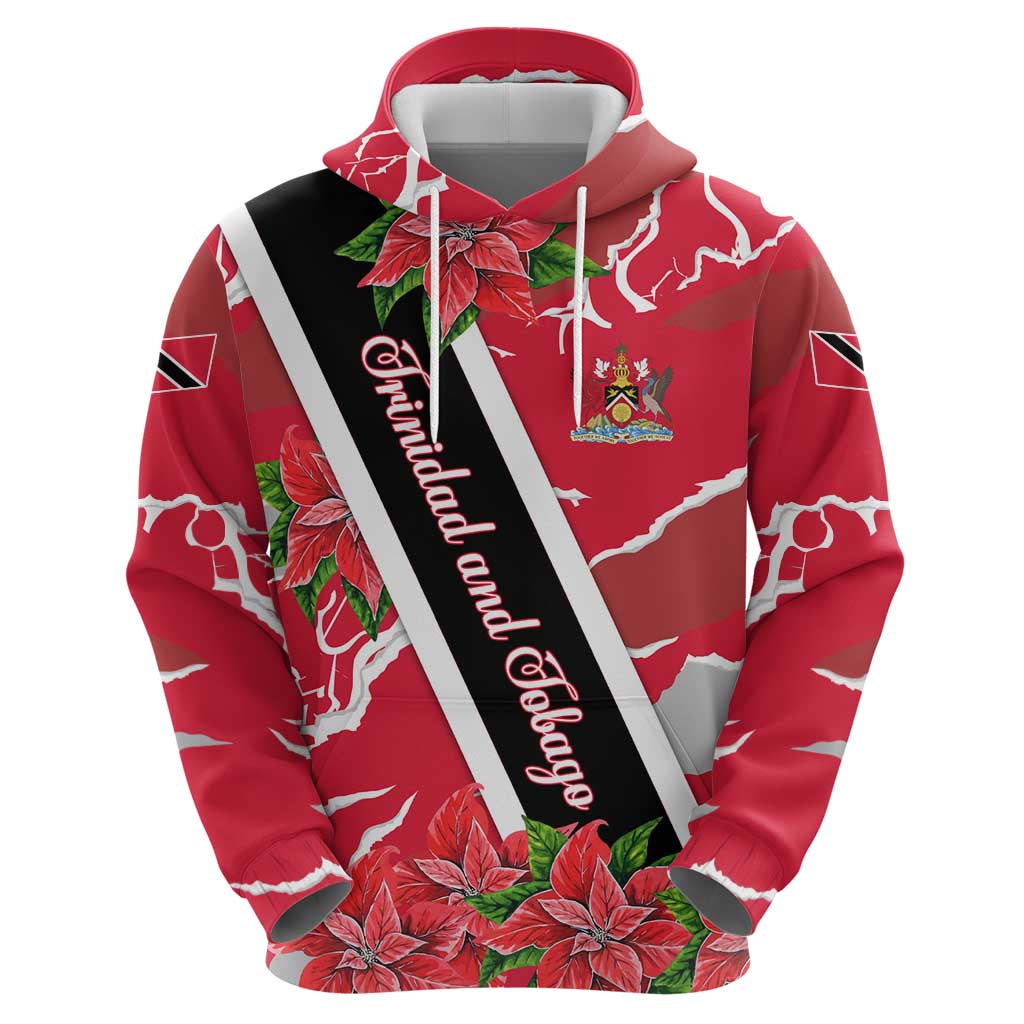 Trinidad and Tobago Red Poinsettia Hoodie with National Crest and Diagonal Flag Sash Design TS04