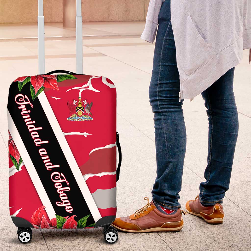 Trinidad and Tobago Red Poinsettia Luggage Cover with National Crest and Diagonal Flag Sash Design TS04