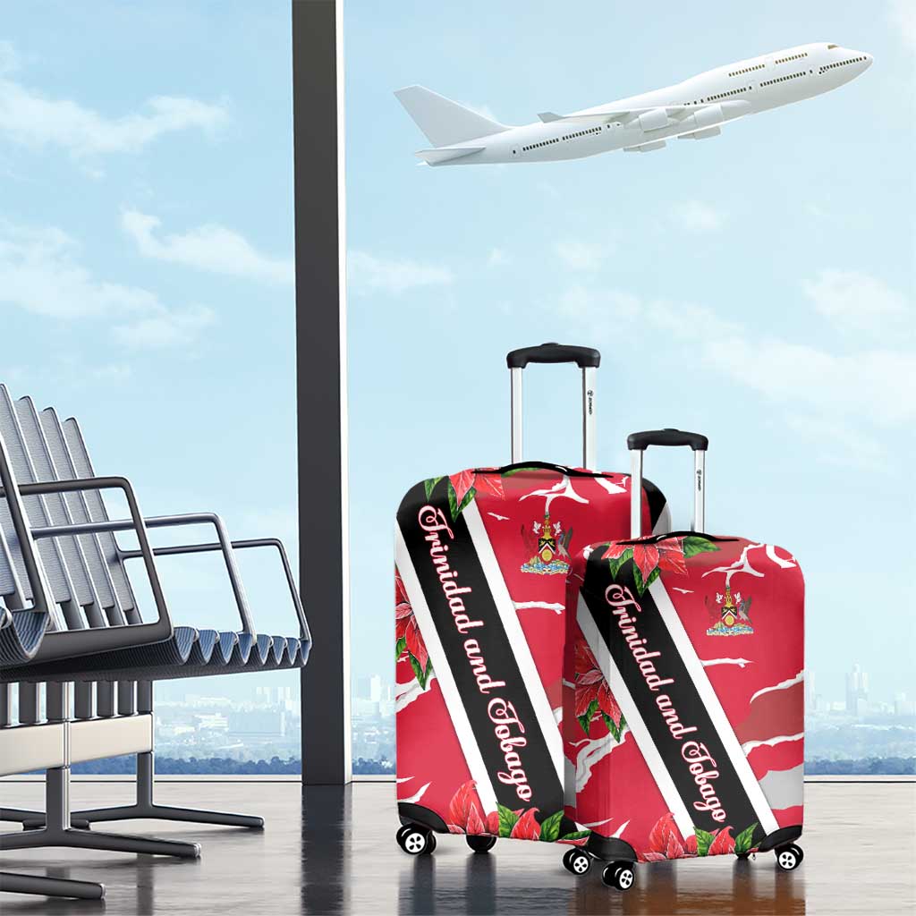 Trinidad and Tobago Red Poinsettia Luggage Cover with National Crest and Diagonal Flag Sash Design TS04