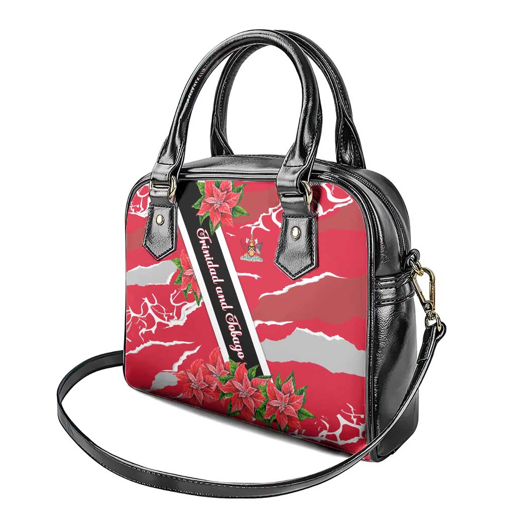 Trinidad and Tobago Red Poinsettia Shoulder Handbag with National Crest and Diagonal Flag Sash Design TS04